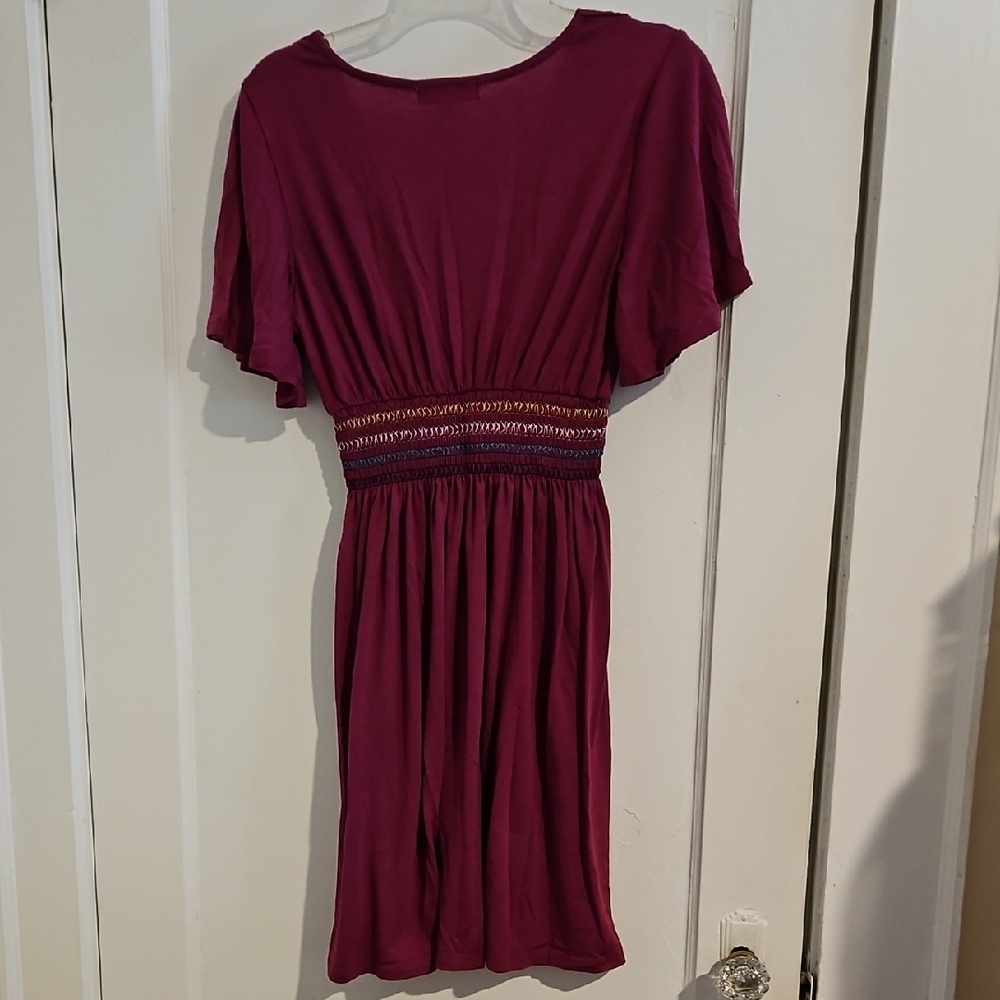Bailey Blue Magenta Flutter Sleeve V-Neck Smocked Sundress Size Medium - Picture 5 of 5